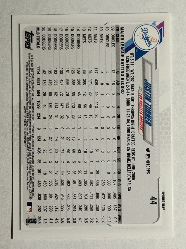 2021 Topps Opening Day #44 Justin Turner