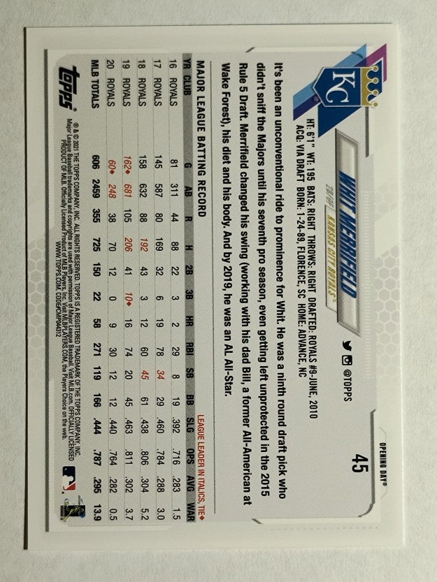 2021 Topps Opening Day #45 Whit Merrifield