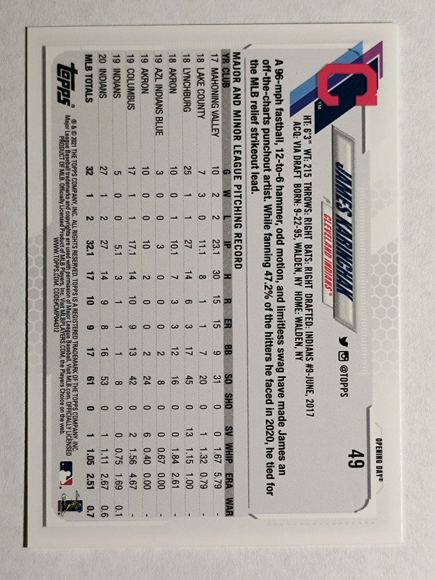 2021 Topps Opening Day #49 James Karinchak