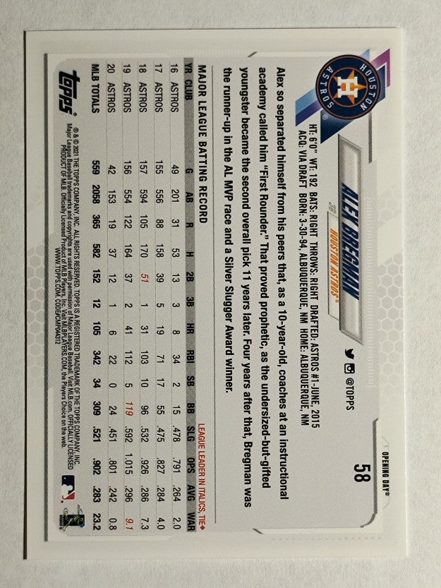 2021 Topps Opening Day #58 Alex Bregman