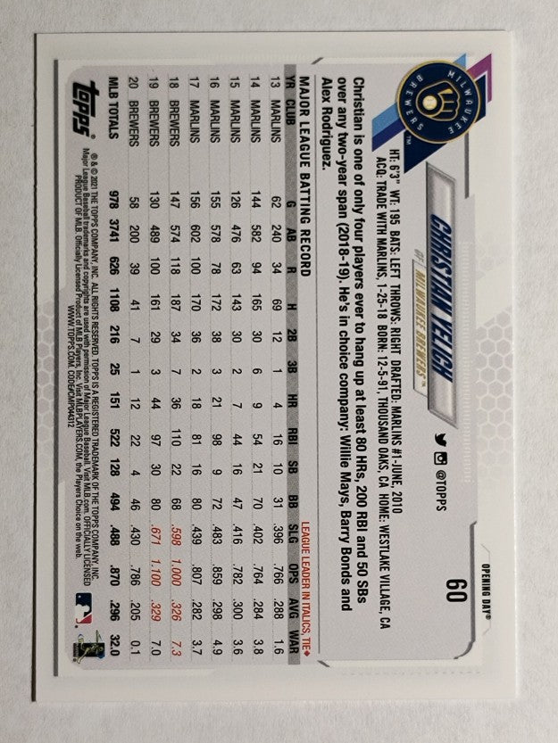 2021 Topps Opening Day #60 Christian Yelich