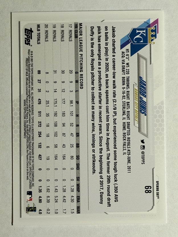 2021 Topps Opening Day #68 Jakob Junis