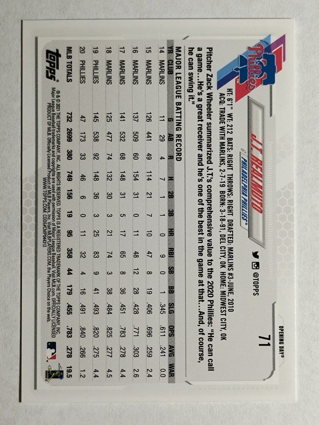 2021 Topps Opening Day #71 J.T. Realmuto