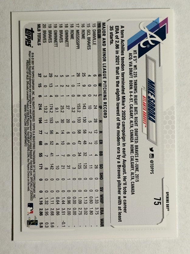2021 Topps Opening Day #75 Mike Soroka