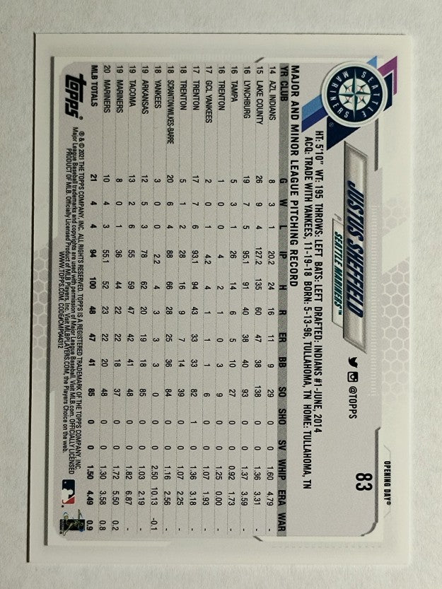 2021 Topps Opening Day #83 Justus Sheffield