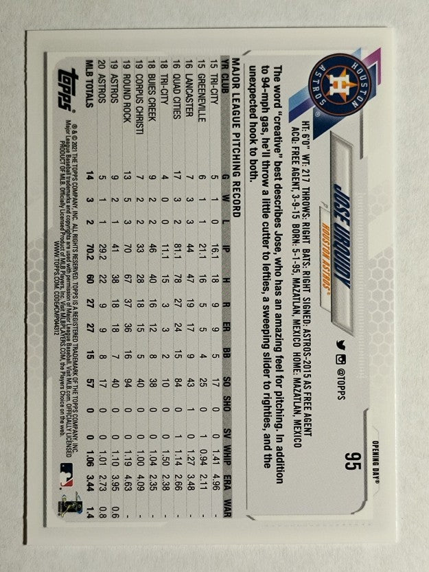 2021 Topps Opening Day #95 Jose Urquidy