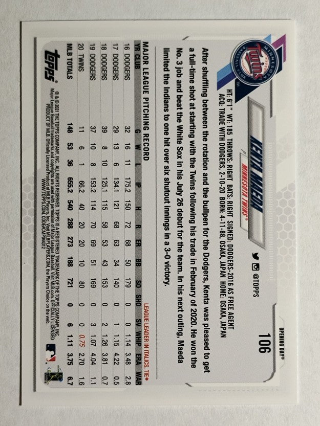 2021 Topps Opening Day #106 Kenta Maeda