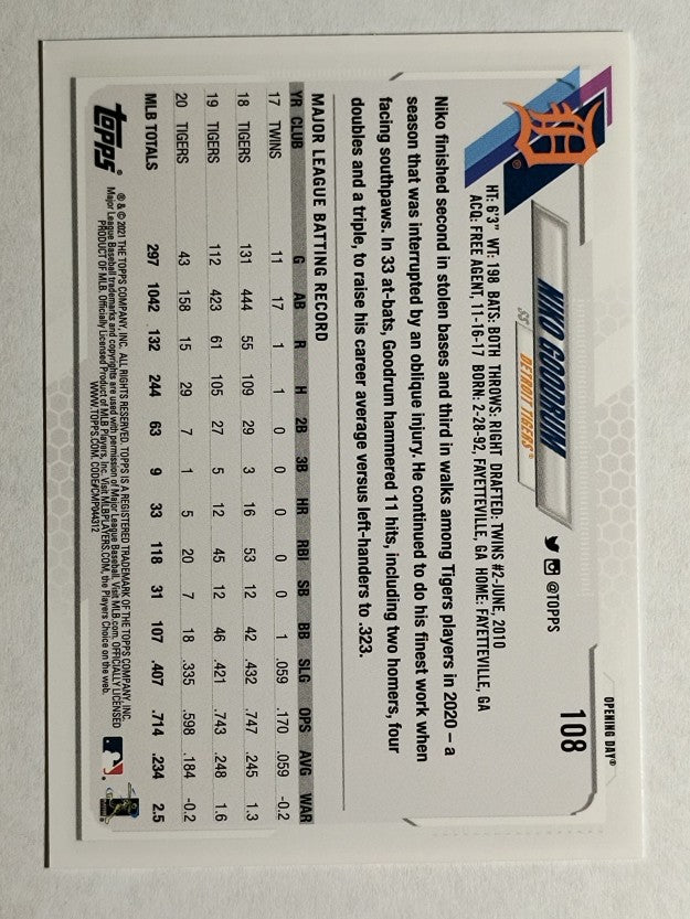 2021 Topps Opening Day #108 Niko Goodrum