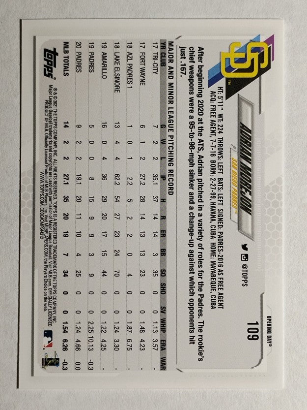 2021 Topps Opening Day #109 Adrian Morejon