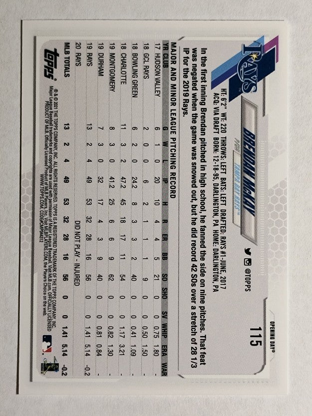 2021 Topps Opening Day #115 Brendan McKay