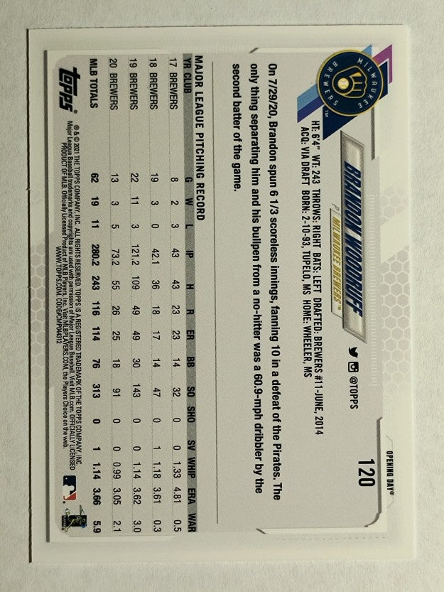 2021 Topps Opening Day #120 Brandon Woodruff