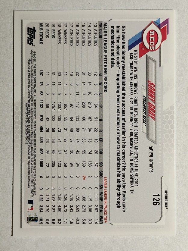 2021 Topps Opening Day #126 Sonny Gray