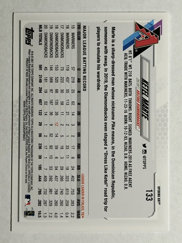 2021 Topps Opening Day #133 Ketel Marte