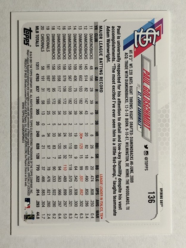 2021 Topps Opening Day #136 Paul Goldschmidt