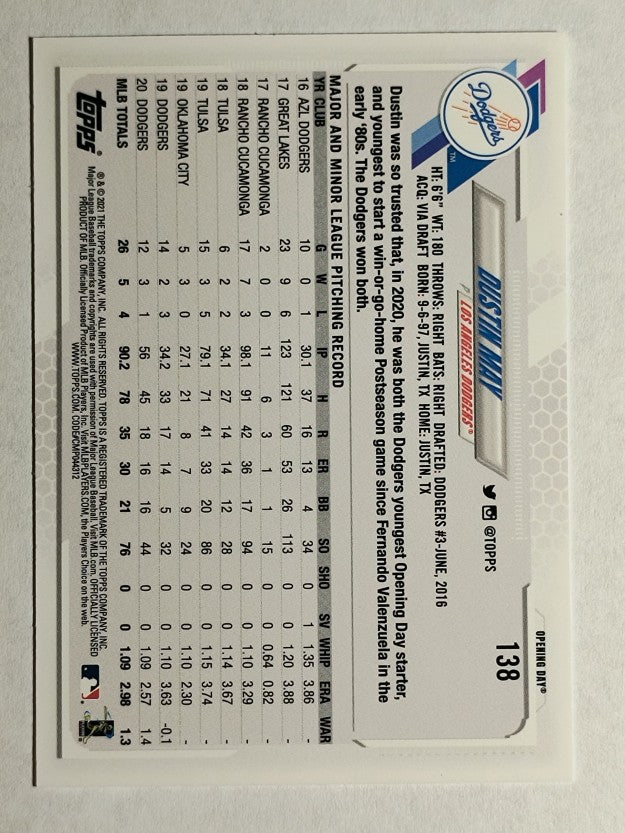2021 Topps Opening Day #138 Dustin May