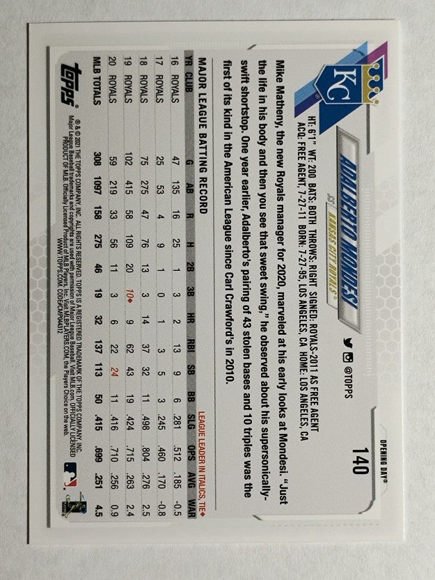 2021 Topps Opening Day #140 Adalberto Mondesi