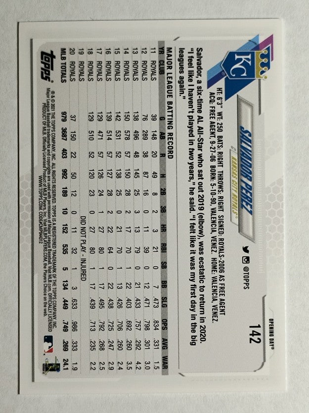 2021 Topps Opening Day #142 Salvador Perez