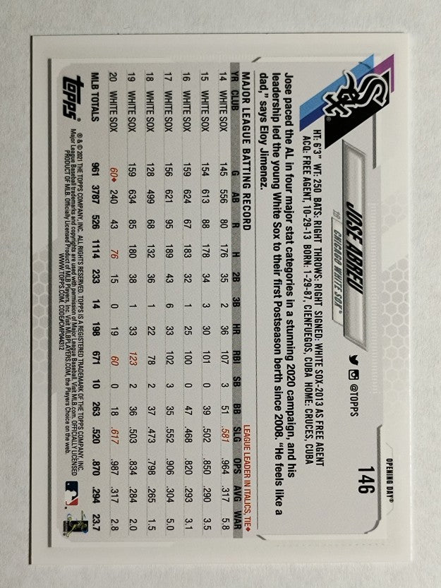 2021 Topps Opening Day #146 Jose Abreu
