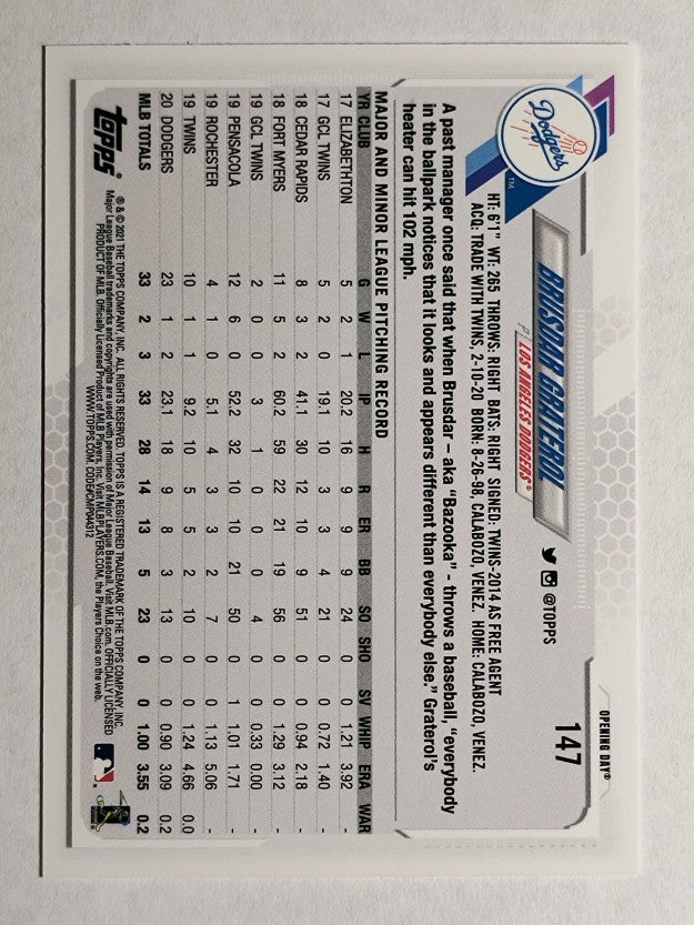 2021 Topps Opening Day #147 Brusdar Graterol