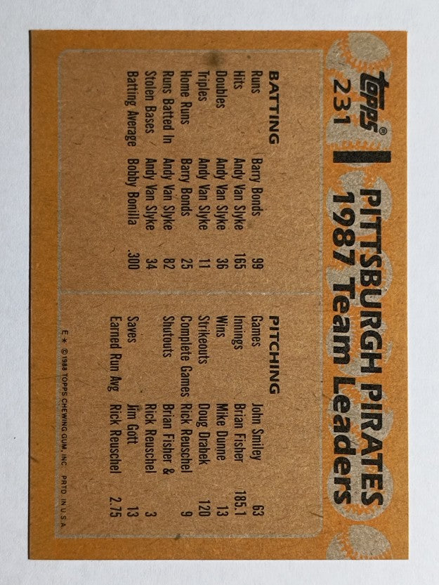 1988 Topps #231 Barry Bonds/Bobby Bonilla TL