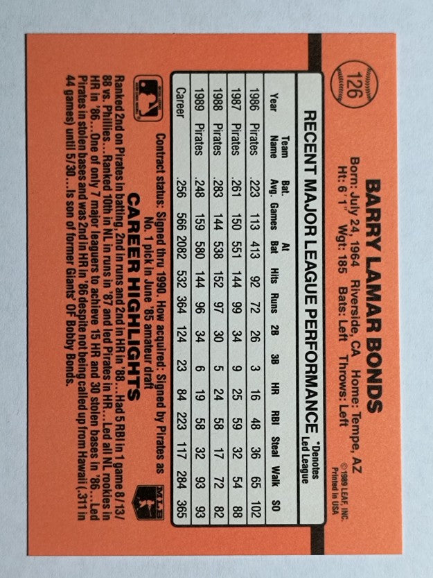 1990 Donruss #126 Barry Bonds