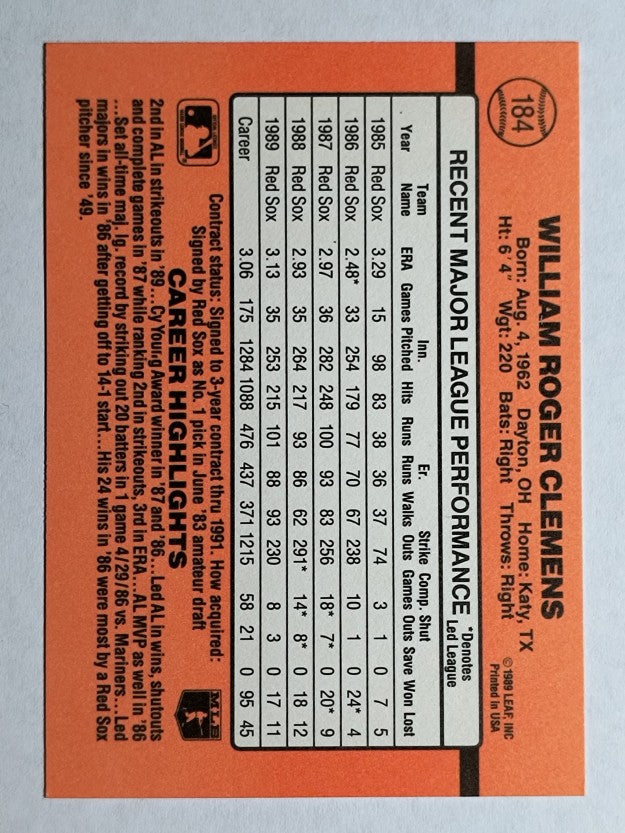 1990 Donruss #184 Roger Clemens