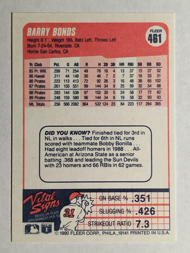 1990 Fleer #461 Barry Bonds