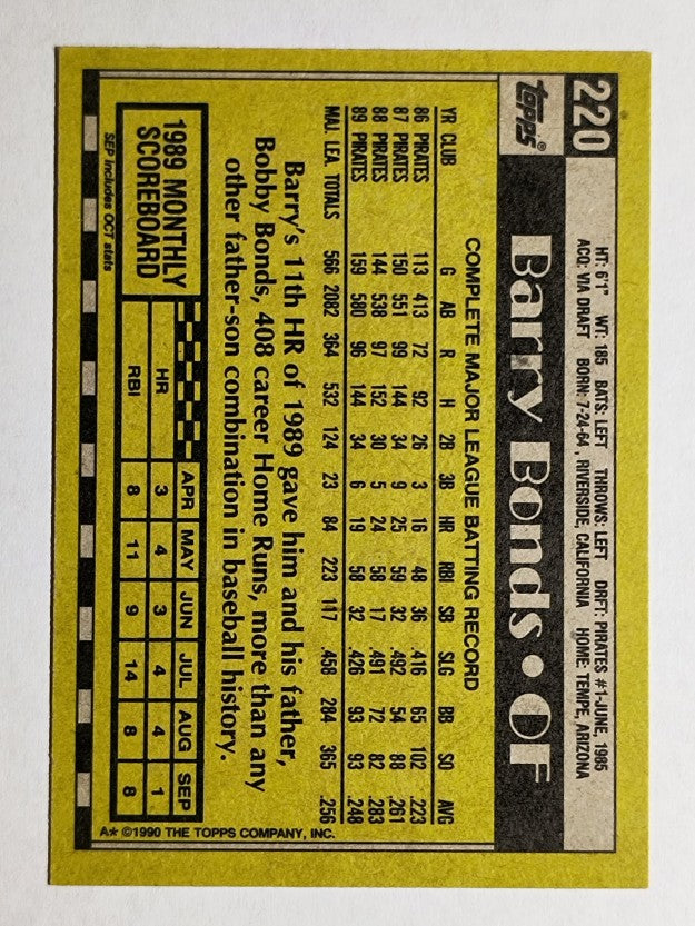 1990 Topps #220 Barry Bonds