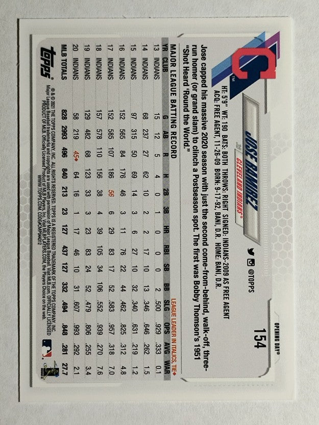 2021 Topps Opening Day #154 Jose Ramirez