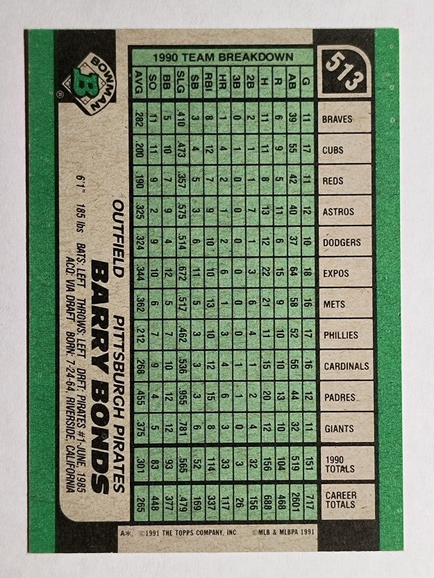 1991 Bowman #513 Barry Bonds