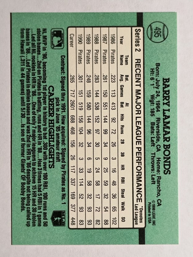 1991 Donruss #495 Barry Bonds