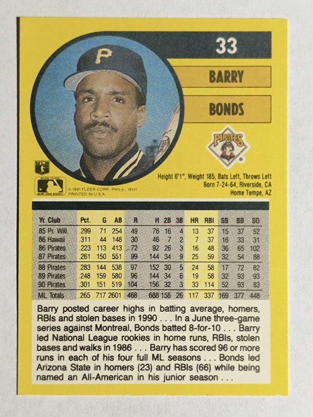1991 Fleer #33 Barry Bonds