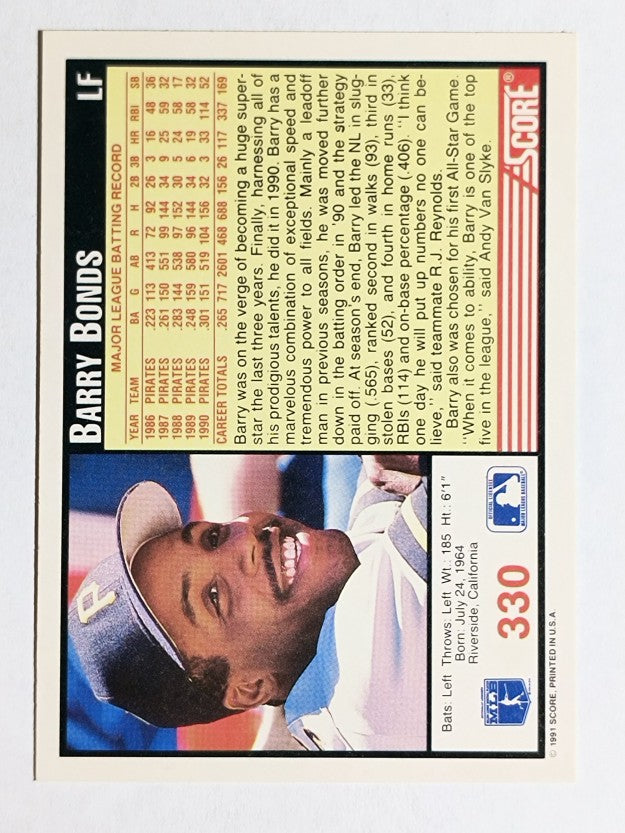 1991 Score #330 Barry Bonds
