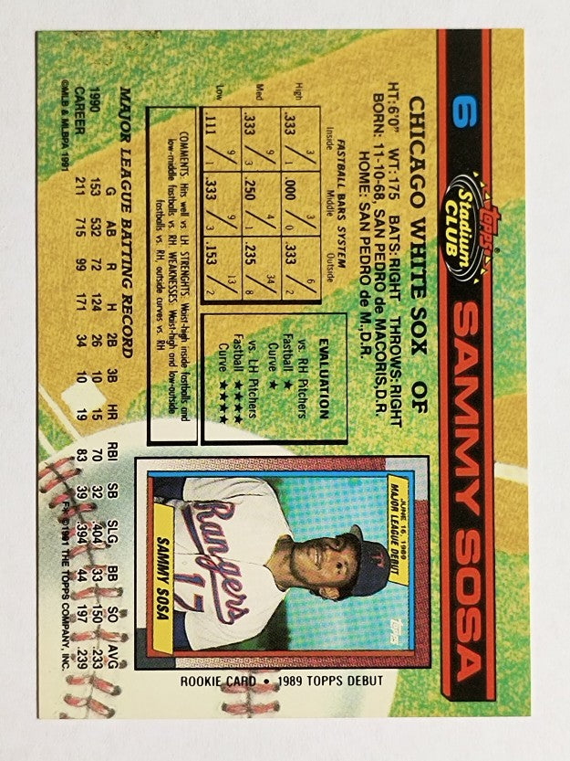 1991 Stadium Club #6 Sammy Sosa