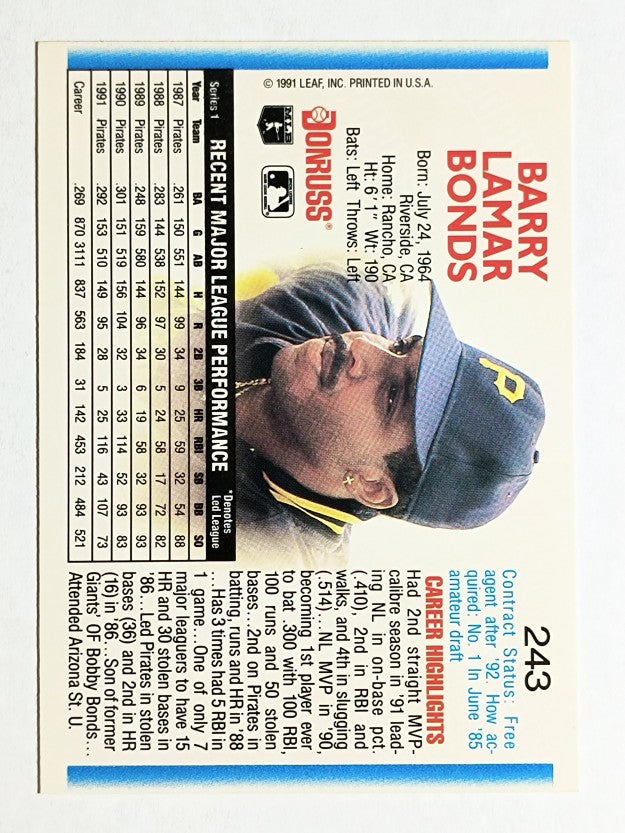 1992 Donruss #243 Barry Bonds