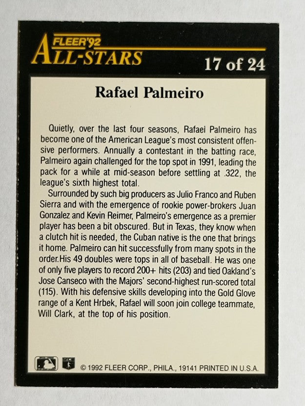 1992 Fleer All-Stars #17 Rafael Palmeiro