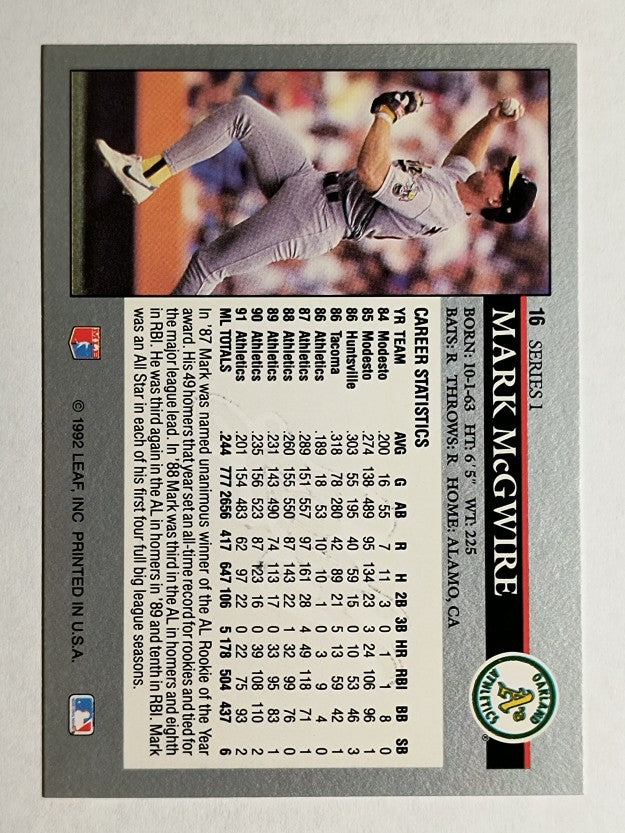1992 Leaf #16 Mark McGwire