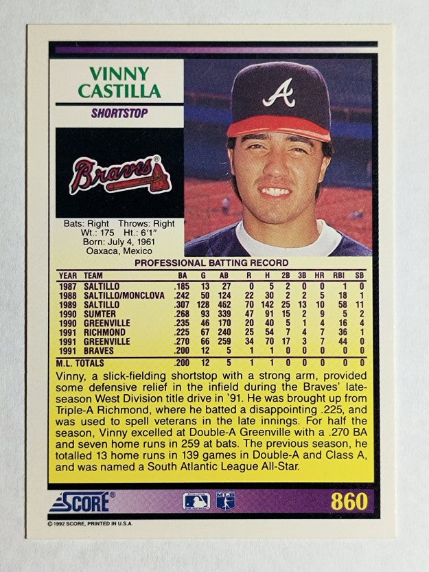 1992 Score #860 Vinny Castilla RC