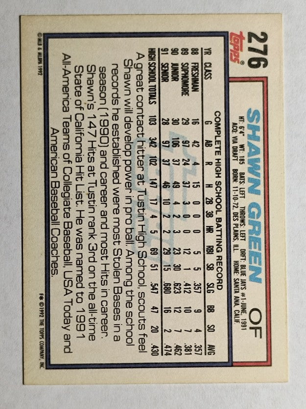 1992 Topps #276 Shawn Green RC