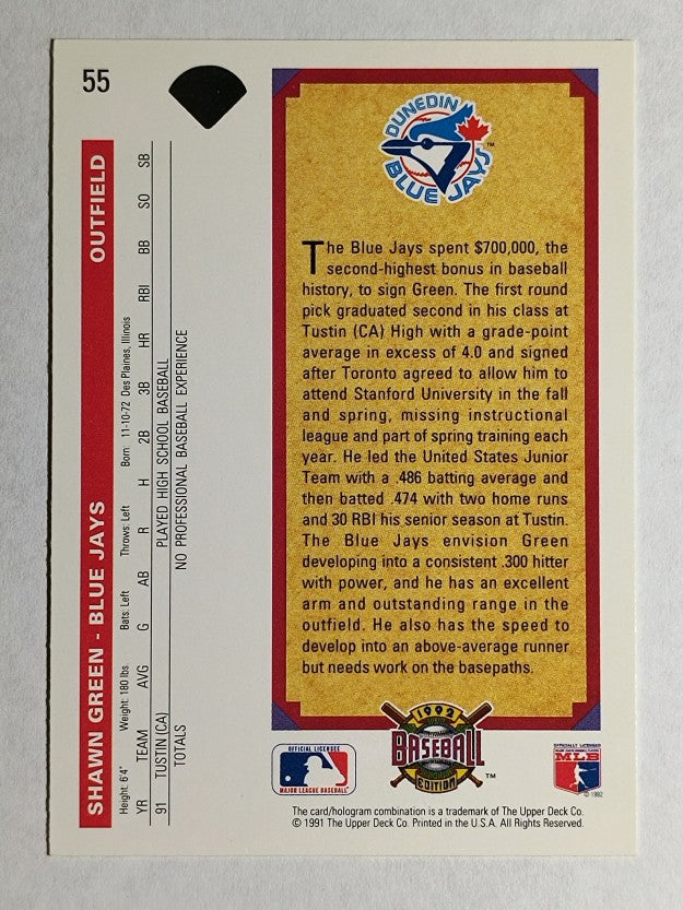 1992 Upper Deck #55 Shawn Green RC