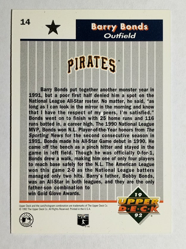 1992 Upper Deck FanFest #14 Barry Bonds
