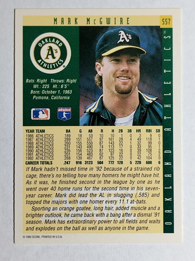 1993 Score #557 Mark McGwire