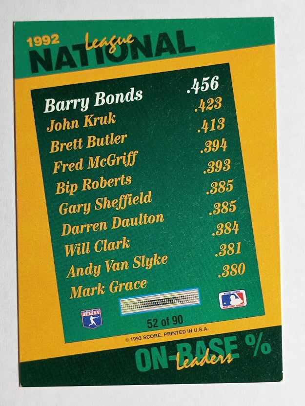 1993 Select Stat Leaders #52 Barry Bonds