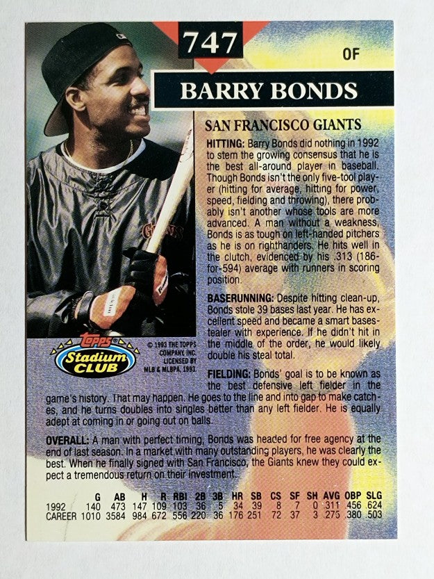 1993 Stadium Club #747 Barry Bonds MC