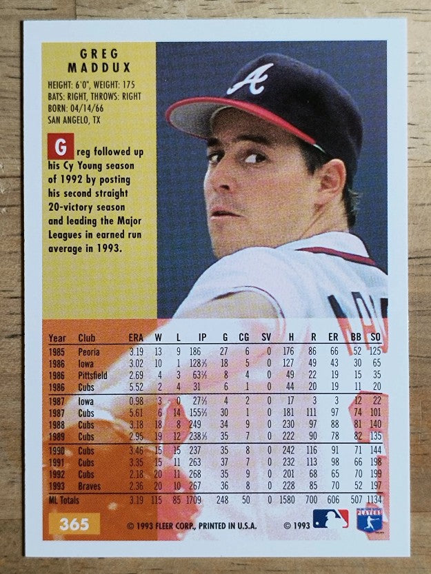 1994 Fleer #365 Greg Maddux