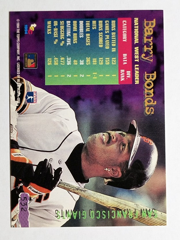 1994 Stadium Club #532 Barry Bonds DL