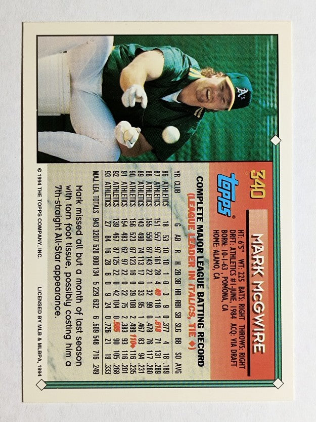 1994 Topps #340 Mark McGwire