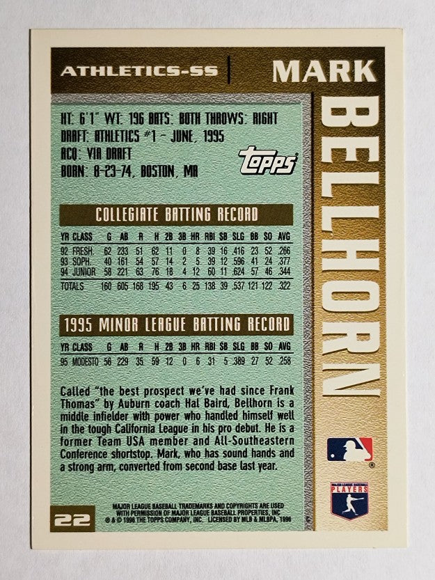 1996 Topps #22 Mark Bellhorn RC