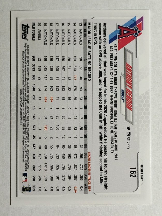 2021 Topps Opening Day #162 Anthony Rendon
