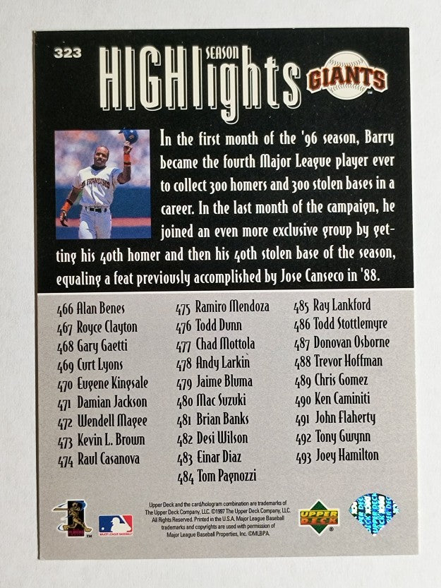 1997 Upper Deck #323 Barry Bonds SH CL